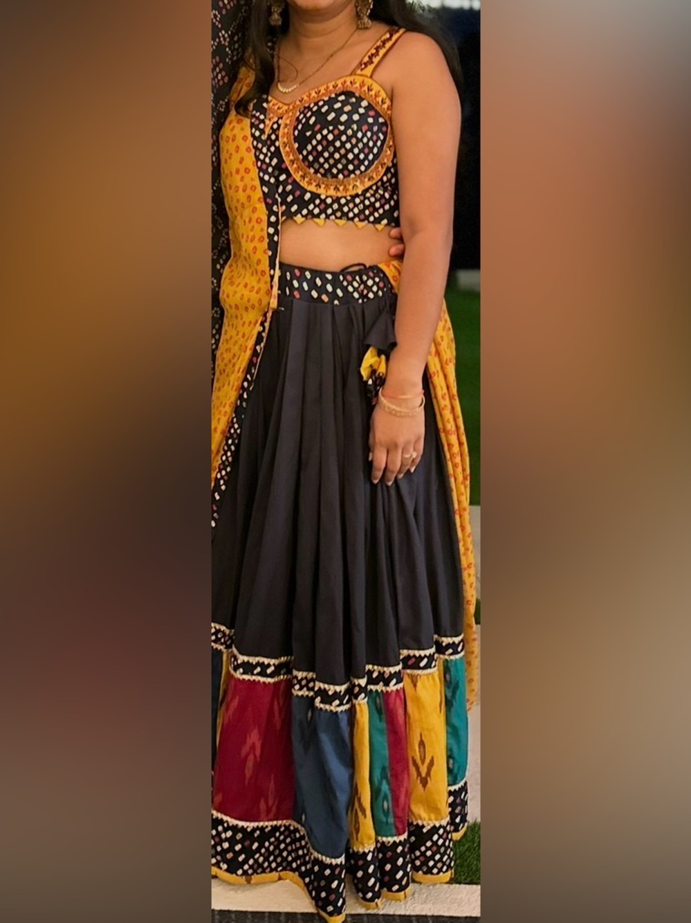 Black & Mustard Printed Lehenga Choli Set